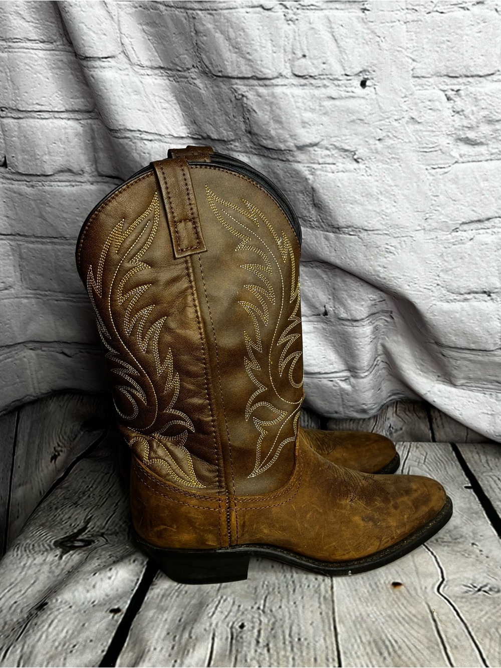 Western Boho Americana Rodeo Cowgirl Country Brown Patina Leather Flame Boots 7
